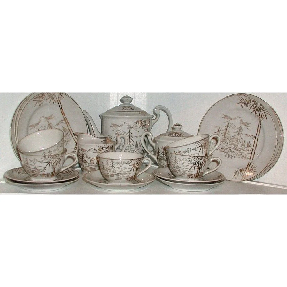 Gold and White Lithophane Tea Set